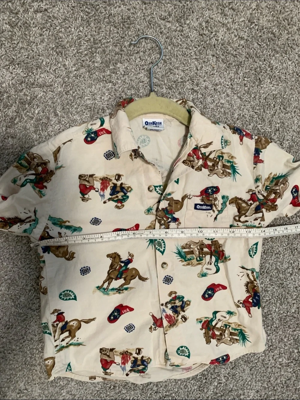 Vintage OshKosh B'gosh Cream Western Cowboy Print Button-Down Shirt